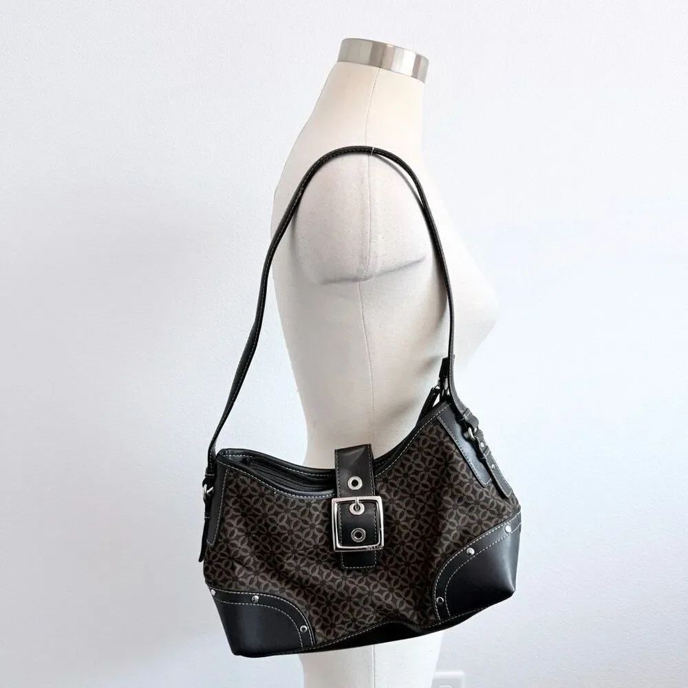 Relic Black Brown Jaquard Purse Shoulder Leather Y2K Satchel Buckle Rivet